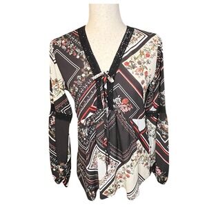 Floral Patchwork Lace Balloon Sleeve Blouse Top M Whimsigoth Babydoll Flowy Boho